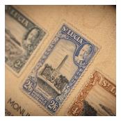 Detail of stamps commemorating the capture of St Lucia